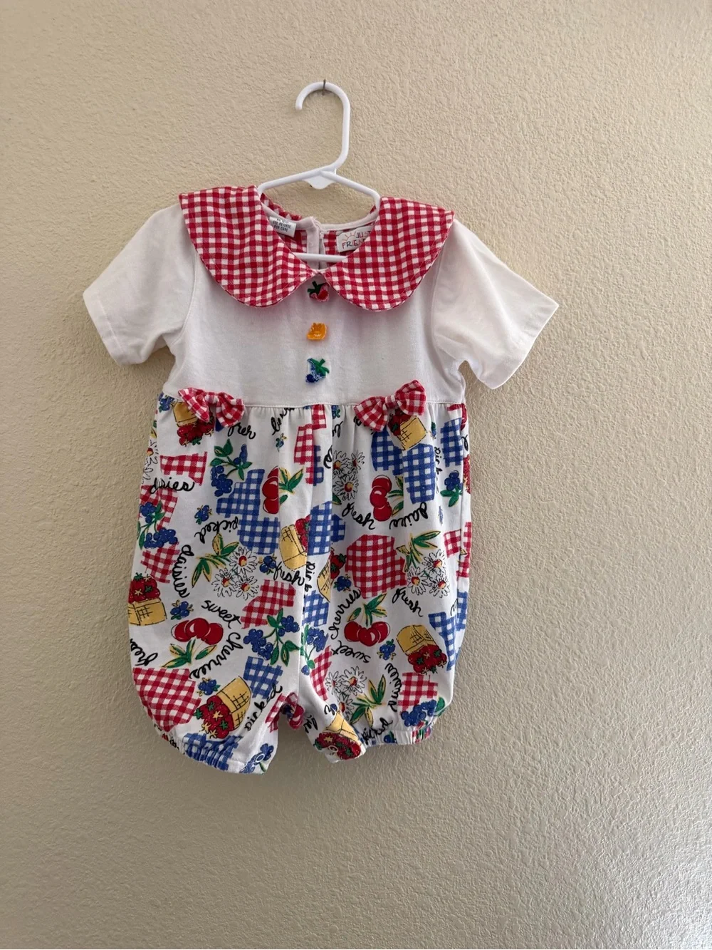 Classic Gingham Fruit Print One-Piece - Red & White
